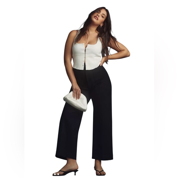Anthropologie Maeve The Colette Ponte Crop Wide Leg Pants Size 32 Black Neutral - Picture 1 of 14